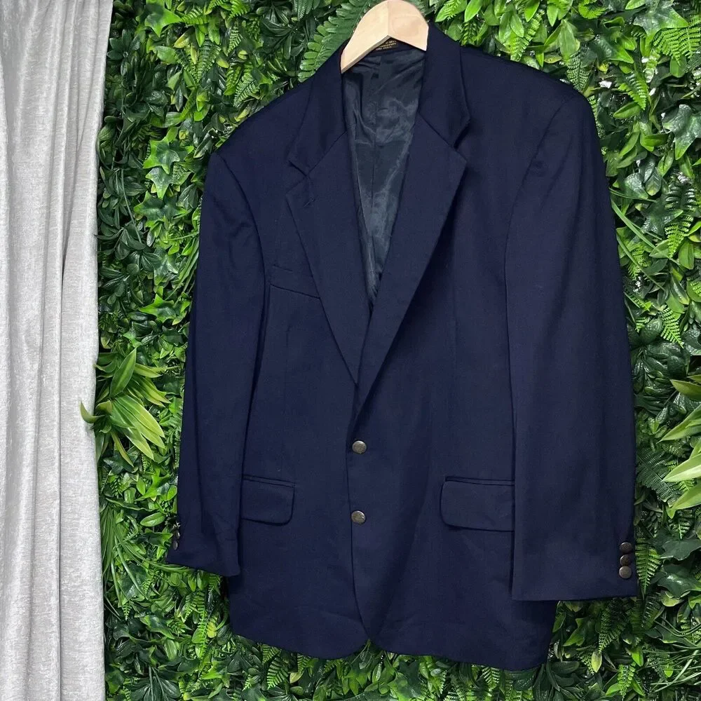 VINTAGE OSCAR DE LA RENTA Jacket‎ Men 44S Blue Blazer 100% Wool Sport Coat Lined